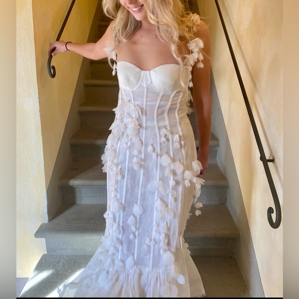 Zimmermann White Petal Appliqué Linen-Silk Midi Dress - Picture 4 of 4